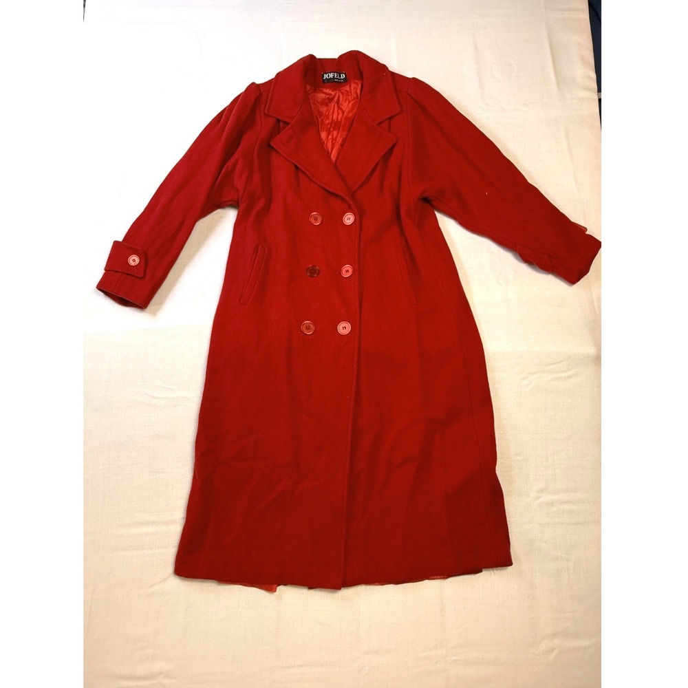 Vintage 1980s JOFELD Red Wool Long‎ Coat USA Made Andover Forstmann 44"